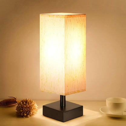 Small Bedside Table Lamp for Bedroom - Square Cream Fabric Shade | Inline Rocker Switch, Corded Electric, Bulb Not Included, 12.8" Mini Table Lamp for Nightstand, Desk, Dorm, Office1