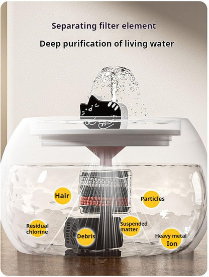 Ceramic Cat Water Fountain -50Oz/1.5L Cat Fountain for Drinking- Pet Water Fountain for Cats Indoor - Automatic Water Dispenser Bowl - Cat Feeding & Watering Supplies for Small Dog，Black2