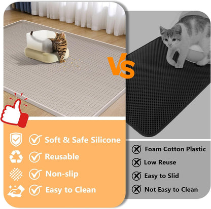 Silicone Cat Litter Mat 47" X 35" Cat Mat for Litter Box, Khaki | Extra Large Cat Litter Trapping Mat for Floor, Waterproof, Non-Slip Kitty Litter Box Mat with Raised Edge, Easy to Clean3