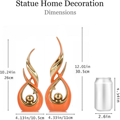 2 PCS Orange Gold Ceramic Statues for Home Decor Accents, Modern Abstract Art Sculptures, Elegant Tabletop Decorative Objects for Dining Room, Entryway, Tv Stand, Mantel, Coffee Table Centerpieces3