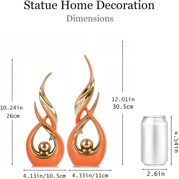 2 PCS Orange Gold Ceramic Statues for Home Decor Accents, Modern Abstract Art Sculptures, Elegant Tabletop Decorative Objects for Dining Room, Entryway, Tv Stand, Mantel, Coffee Table Centerpieces3