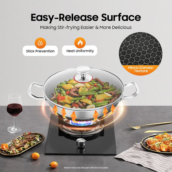 12 Inch Non Stick Wok Pan with Lid, 316 Stainless Steel Stir Fry Pan4