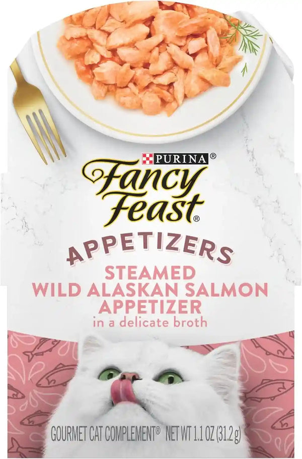 Purina Fancy Feast Appetizers Lickable Grain Free Wet Cat Food Topper Wild Alaskan Salmon Appetizer - (Pack of 10) 1.1 Oz. Trays1