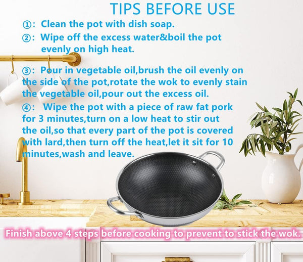 12.5Inch Stirfry Pan with Coating Stainless Steel Wok Pan with Nonstick Coating,Frying Pans, Stay-Cool Handle,Works with Gas, Electric, Ceramic Furnace Stove,Suitable for Home , Outdoor Camping4