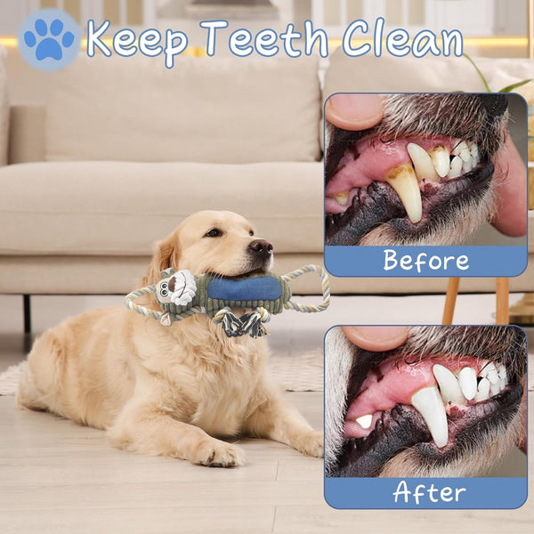 BUYPOW Funny Plush Dog Chew Toys, Squeaky Dog Toys, Interactive Tug of War Puppy Toys, Stuffed Dog Toys for Small, Medium and Large Dogs - Monkey3