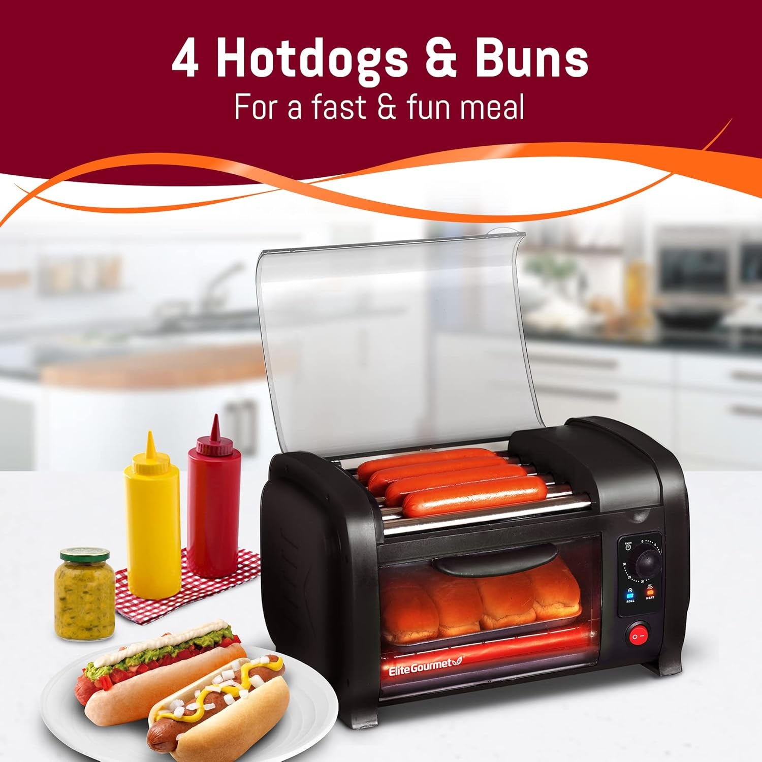 ehd-051b-hot-dog-toaster-oven-30-min-timer-stainless-steel-heat-rollers-bake-crumb-tray-world-series-baseball-4-bun-capacity-black