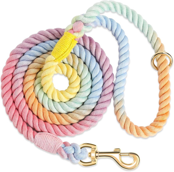 5 FT Handmade Rope Dog Leash for Small Medium and Large Dogs | Soft and Comfortable Grip, New Golden Heavy Duty Metal Clasp, Colorful Macaron1
