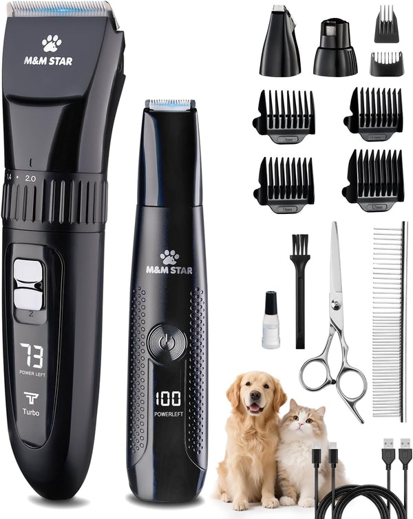 M&M STAR Dog Grooming Kit, Quiet Dog Clippers for Grooming Heavy Thick Coats, Cordless Pet Hair Trimmer & Shaver with Paw Trimmer, Low Noise Rechargeable Clippers for Small Large Dogs Cats1