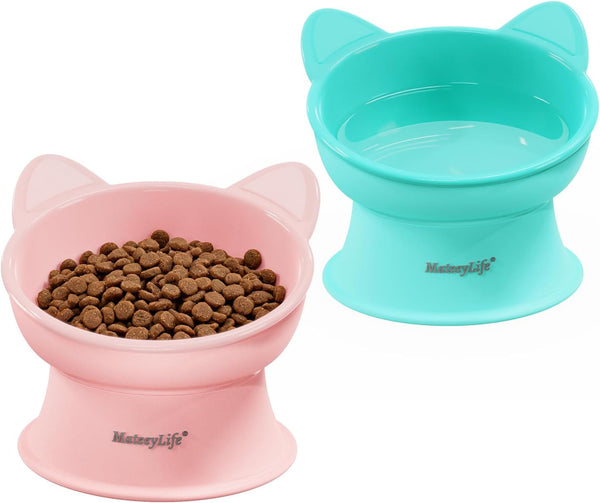 Mateeylife 2 Pack Elevated Cat Food Bowls for Indoor Cats & Kittens | Raised Food and Water Bowl Set, Whisker Friendly & anti Vomit Feeding Pet Bowls, 6 Oz Each, Dishwasher Safe - White & Grey18