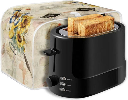 Toaster Dust Cover 2 Slice, Microwave Toaster Oven Grill Stain Resistant Dustproof Kitchen Small Appliance Cover with Top Handle for Kitchen, Butterfly Sunflower Retro5