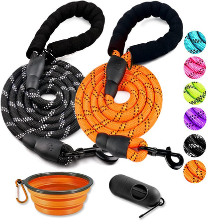 COOYOO 2 Pack Dog Leash 5 FT Heavy Duty - Comfortable Padded Handle - Reflective Dog Leash for Medium Large Dogs with Collapsible Pet Bowl9
