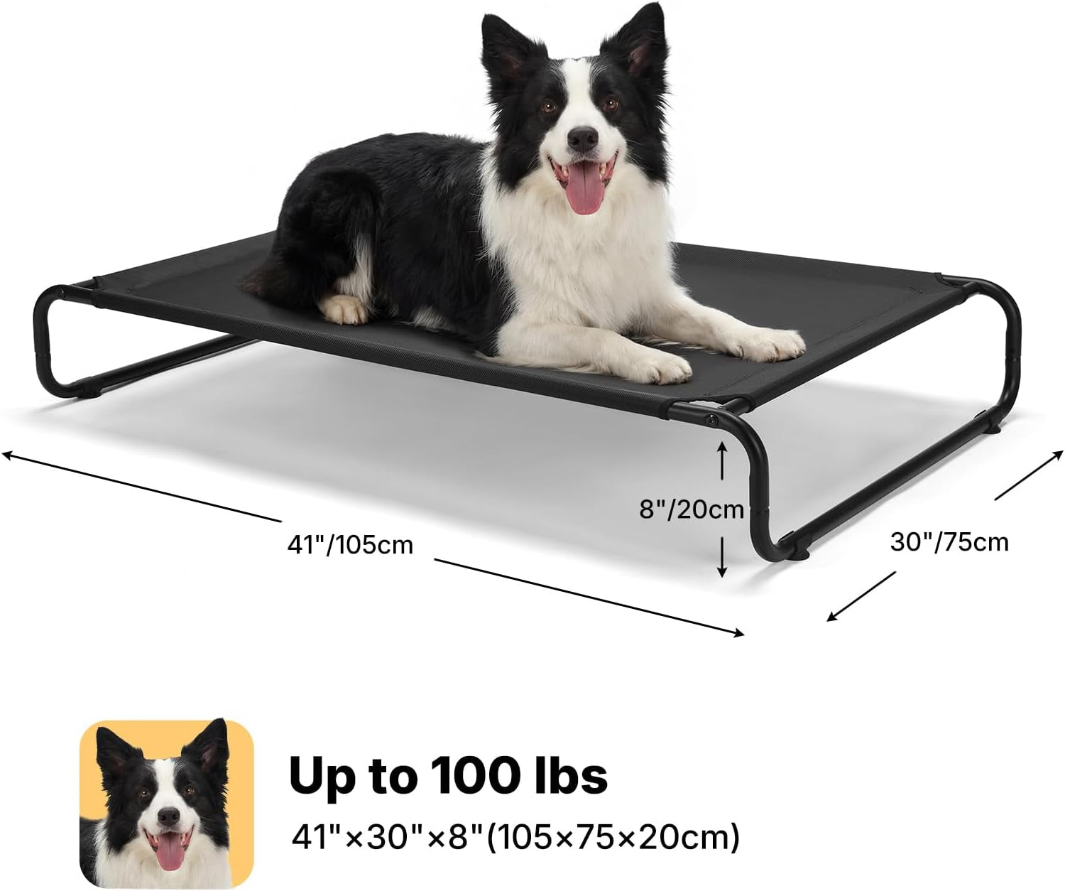 veehoo-cooling-elevated-dog-bed-outdoor-dog-bed-for-large-dogs-raised-dog-cot-with-thickened-frame-durable-teslin-mesh-anti-slip-rubber-feet-pet-hammock-for-indoor-or-camping-41-x-26-black
