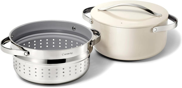 Caraway Non-Stick Ceramic Dutch Oven Pot with Lid & Steamer (6.5 Qt, 10.5") | Non-Toxic, PTFE and PFOA Free, Safe and Compatible with All Stovetops (Gas, Electric and Induction), Cream1