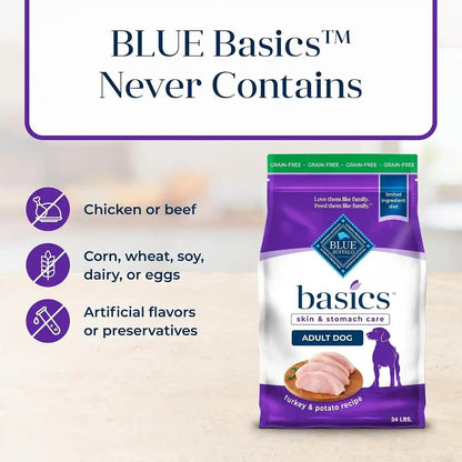 Blue Buffalo Basics Grain-Free Adult Dry Dog Food, Skin & Stomach Care, Limited Ingredient Diet for Dogs, Turkey Recipe, 24-Lb. Bag7