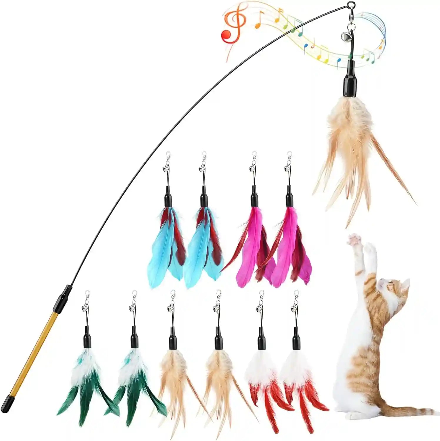 pawaboo-feather-teaser-cat-toy-interactive-wand-with-extra-long-34-5-wand-and-small-bell-fun-exerciser-playing-toy-for-kittens-or-cats-brown-feather
