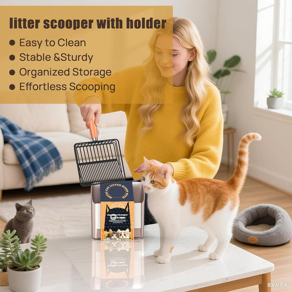Heavy Duty Metal Cat Litter Scoop with Holder - Broom and Dustpan Set - Quick-Sifting Mesh for Clump-Free Cleaning, Compatible with Most Litter Types2