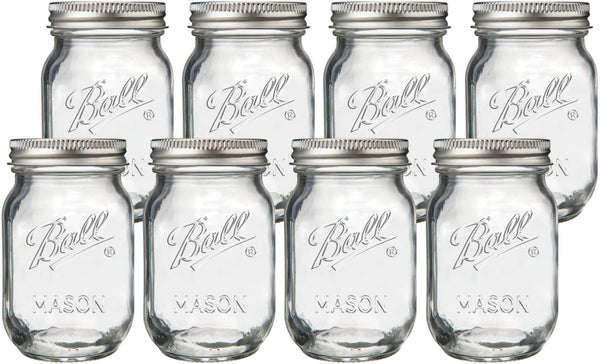 Regular Mouth Pint 16Oz. Glass Mason Jar with Lids and Bands, 8 Count1