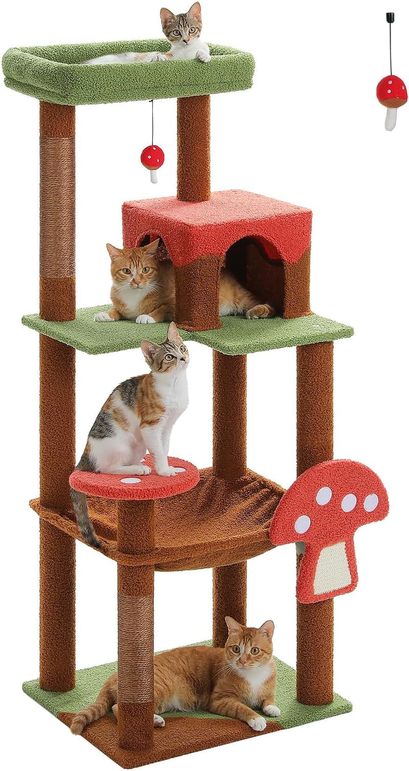 muttros-mushroom-cat-tree-tower-with-removable-scratcher-large-hammock-condo-perch-3-sisal-posts-multi-level-cat-tree-for-indoor-cats-cute-cat-tower-for-small-space-homes