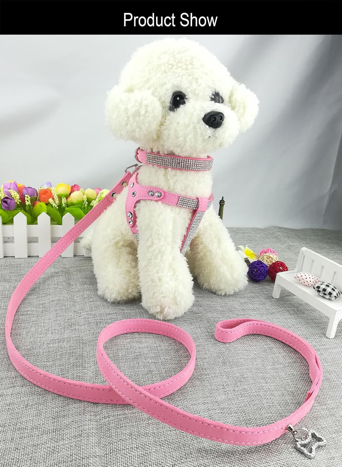 dog-collar-harness-lead-sets-fashion-dog-collar-diamante-with-harness-leashes-comfortable-soft-collar-harness-and-leashes-set-for-dog-pink-xs
