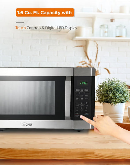 1.6 Cu. Ft. Countertop Microwave Oven, CHM16MS6, Stainless | Touch Controls with Digital LED Display, 1100W, 13.6” Turntable Plate, Push Button Door, 10 Power Levels6