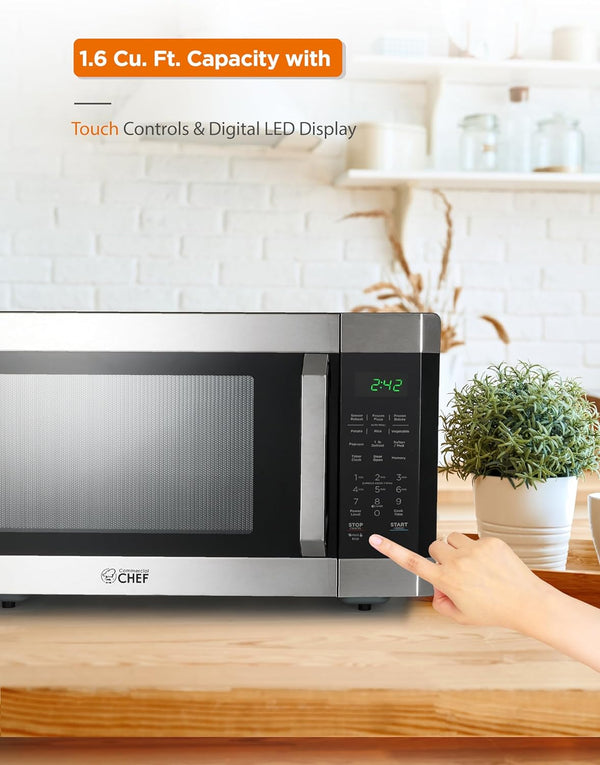 1.6 Cu. Ft. Countertop Microwave Oven, CHM16MS6, Stainless | Touch Controls with Digital LED Display, 1100W, 13.6” Turntable Plate, Push Button Door, 10 Power Levels6
