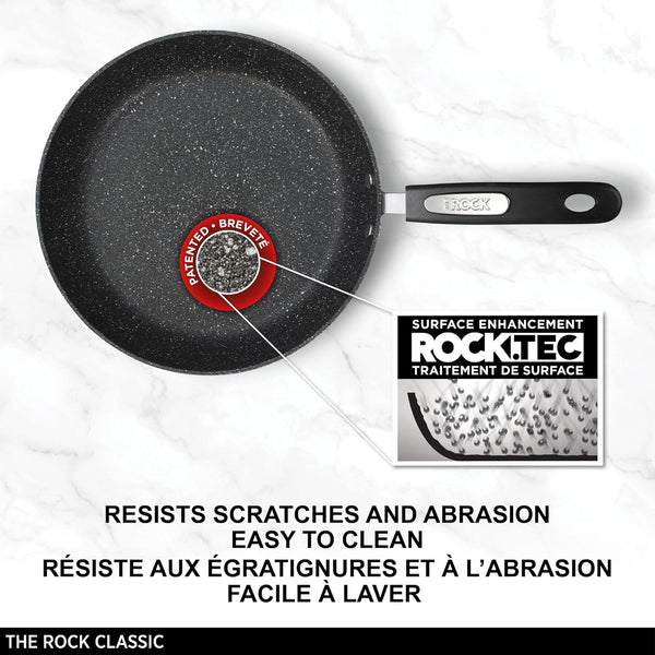 the Rock 12" Jumbo Cooker with Lid, Non-Stick, Oven Safe | Perfect for Family-Size Meals. Stir-Fry and More. Rock.Tec Non-Stick. Forged Aluminum. Glass Lid. Never Warps.5