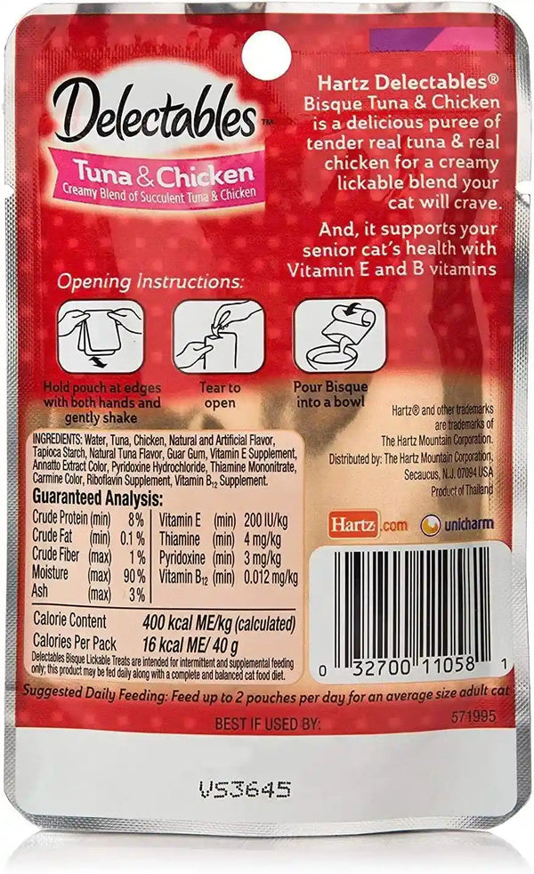 "Hartz Delectables Senior Bisque Lickable Cat Treats - Tuna/Chicken 4 Pouches"2