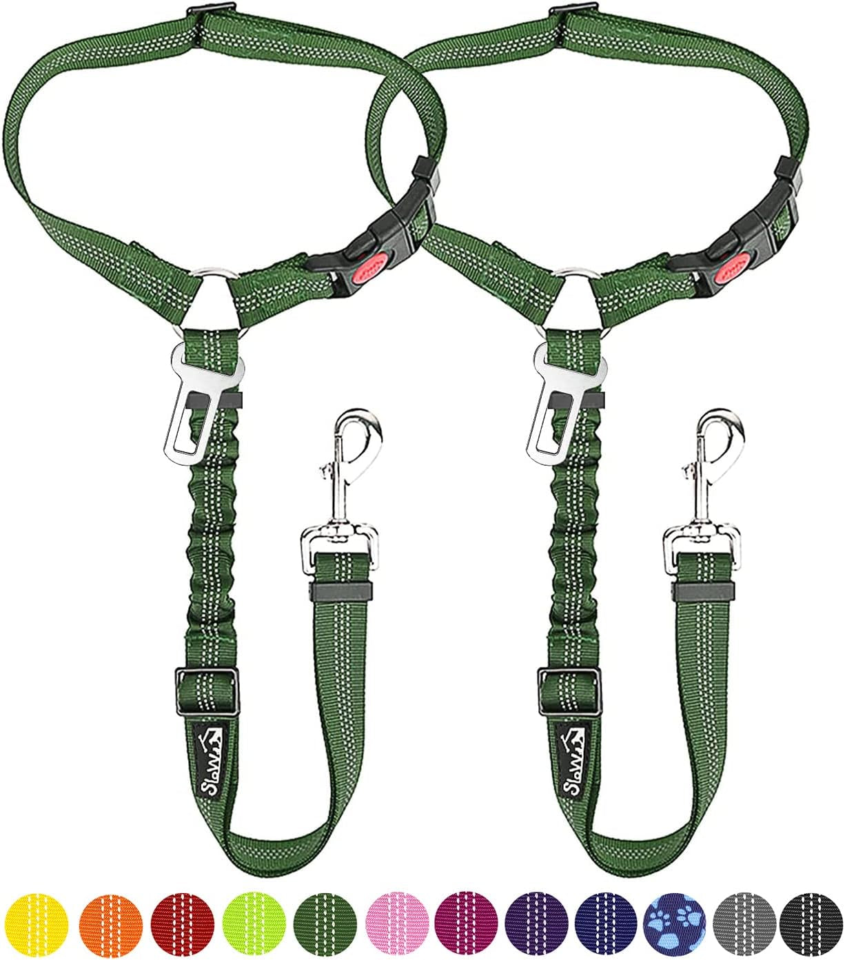 slowton-dog-seat-belt-for-car-2-pack-dog-car-harness-seatbelt-adjustable-with-elastic-bungee-buffer-2-in-1-pet-car-leash-headrest-restraint-dog-reflective-safety-tether-black-headrest-clip