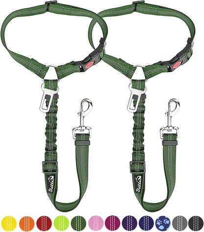 Slowton Dog Seat Belt for Car, 2 Pack Dog Car Harness Seatbelt Adjustable with Elastic Bungee Buffer, 2 in 1 Pet Car Leash Headrest Restraint Dog Reflective Safety Tether (Black, Headrest+Clip)10