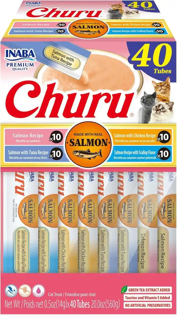 INABA Churu Cat Treats, Lickable, Squeezable Creamy Purée Cat Treat with Green Tea Extract & Taurine, 0.5 Ounces Each Tube, 40 Tubes, Tuna Variety Box26