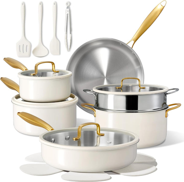 18 PCS Stainless Steel Cookware Set, Pots and Pans Set | Oven & Dishwasher Safe, Kitchen Set with Silicone Lids, Compatible with Induction,Durable1