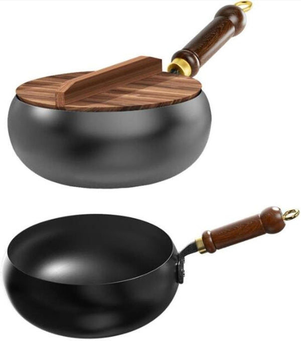 Refined Iron Wok with Wood Handle and Glass Lid, 9.45 in Flat Bottom Nonstick Stir Fry Pan for Gas, Induction, and All Stovetops7