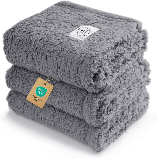 1 Pack 3 Calming Blankets Fluffy Premium Fleece Pet Blanket Soft Sherpa Throw for Dog Puppy Cat Beige Small (23" X16'')14