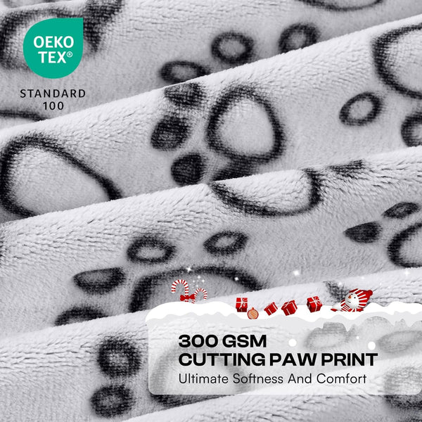 Luciphia Fluffy Paw Print Dog Blanket Large/Medium/Small, Soft Fleece Throw | 300GSM Cozy Blanket for Crate, Couch, Car, Bed. a Puppy & Cat Essential and Dog Gift for Pet Parents,Grey,30"X20"2