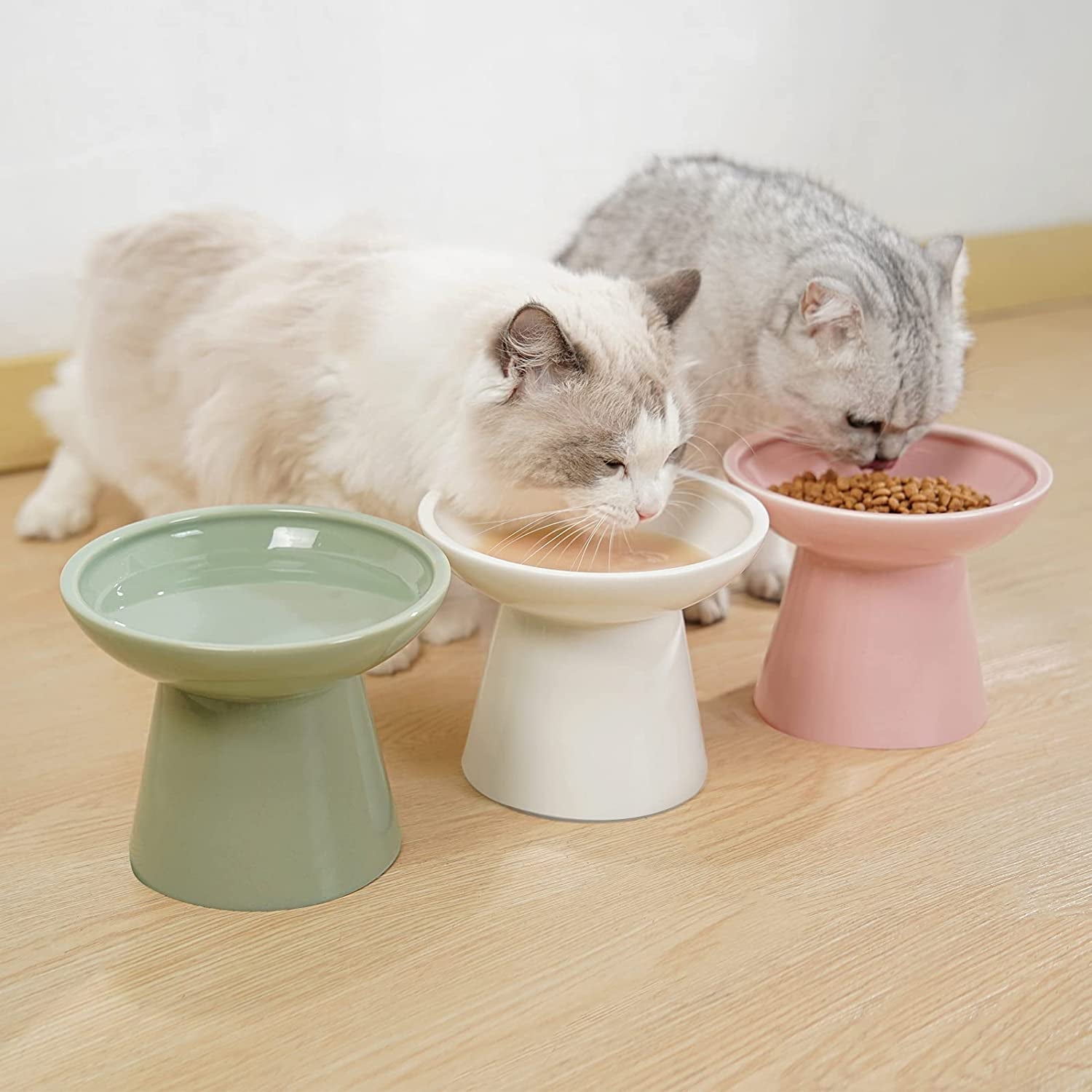 ceefu-extra-wide-elevated-ceramic-6-2-shallow-cat-food-bowl-cat-dish-for-whisker-fatigue-relief-5-height-for-easy-feeding-lead-cadmium-free-durable-raised-cat-bowl-sage-green