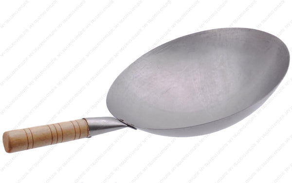 Carbon Steel round Bottom Pow Wok with Wooden Helper Handle, 16-Inches1