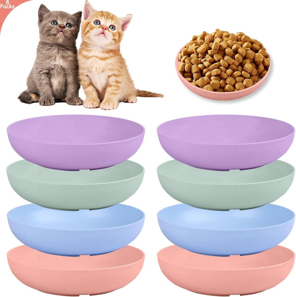 [8-Pieces] Whisker Fatigue Cat Bowl - 5.5 Inch Shallow Cat Food Dish Wide Cats Wet Feeding Bowls, PET Plate for Kittens and Short Legged Cats (Type-A Normal Bowls)1
