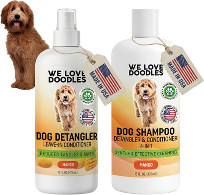 Dog Shampoo, Conditioner & Detangler, Hypoallergenic Tearless Lavender 16OZ | for Sensitive Itchy Skin, Best Shampoo for Smelly Dogs, Goldendoodle, Poodle & Doodle, Puppy Pet Wash Soap, USA Made, 4-In-110