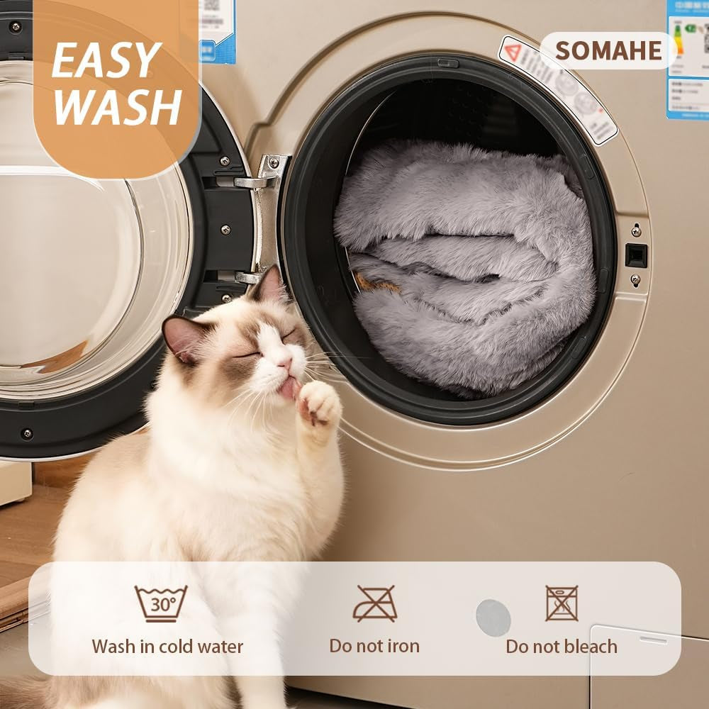 somahe-cat-sleeping-bag-for-indoor-cats-faux-fur-pet-cave-bed-burrow-nest-reversible-plush-snuggle-sack-portable-foldable-mat-machine-washable-anti-static-21-7x17-7grey