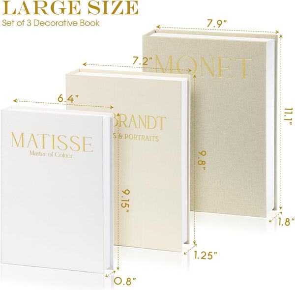 Set of 3 Decorative Books for Home Decor, Faux Books for Bookshelf | Linen Fake Books for Coffee Table or Mantel, Book Storage Boxes with Magnetic Snap for Photo Organization & Keepsakes Box2