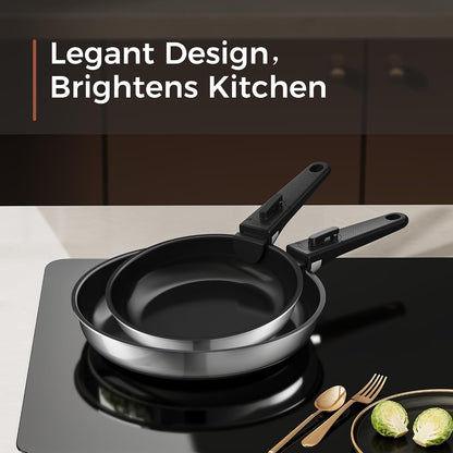 5PCS Pots and Pans Set Non Stick, Diamond-Titanium Ceramic Cookware Set & 3 Layer Stainless Steel with Detachable Handle, Induction Cookware, Non Toxic Oven/Dishwasher Safe, Black13