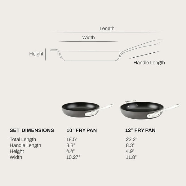 All-Clad E1002S63 HA1 Hard Anodized Nonstick Fry Pan Cookware Set, 10 Inch and 12 Inch Fry Pan, 2 Piece, Grey | Versatile Frying Pans Set with Glass Lids, Scratch-Resistant Exterior, Dishwasher Safe, Oven Safe up to 500°F4
