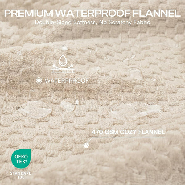 Luciphia Waterproof Blanket for Large Dog Ultra-Soft & Calming Pet Throw Reversible Warm Fleece Durable Furniture Crate Couch Bed Cover Protector Machine Washable Leakproof Beige L (65''X57'')2