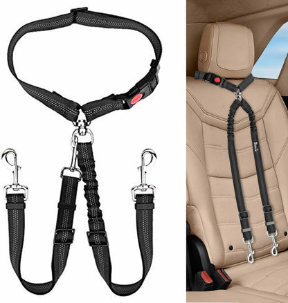 Lukovee Double Dog Seat Belt, Dual Pet Car Headrest Restraint Safety Seatbelt No Tangle Dog Leash Duty Adjust Elastic Bungee Puppy Lead Splitter Connect Harness in Vehicle Travel for 2 Dogs,Black8