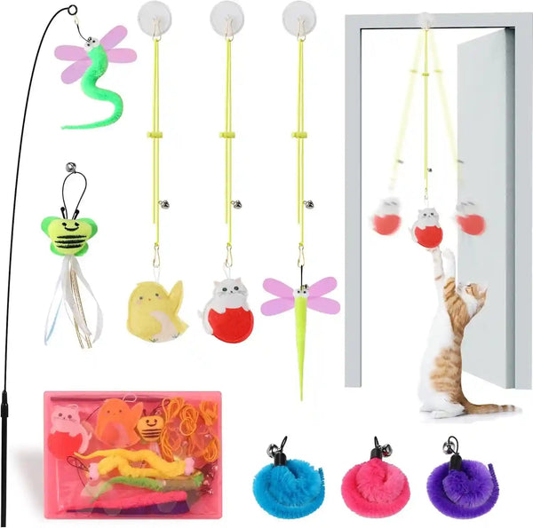 Hanging Cat Toys for Indoor Cats | 8 Assorted Teaser Refills, 3 Indoor Cat Hanging Toy and 1 Interactive Wand Suitable for Indoor Cats1
