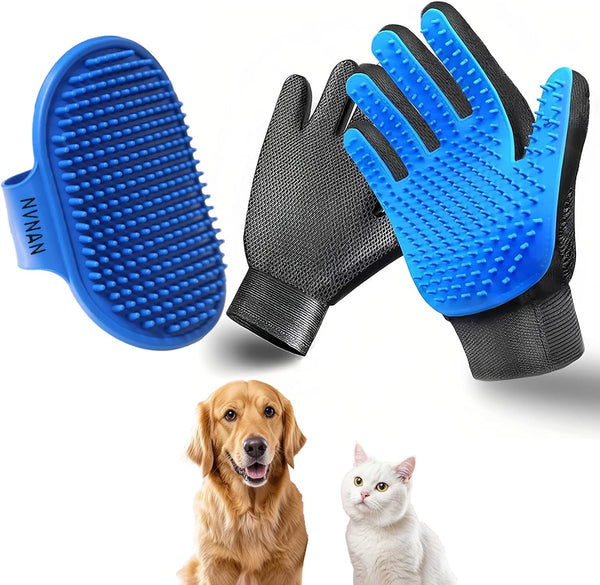 NVNAN Pet Hair Removal Glove for Dogs & Cats, 2-Pack Blue | 2-In-1 Deshedding Brush and Massage Mitt for Shedding Control, Bathing and Washing, Safe for Short or Long Hair Pets15