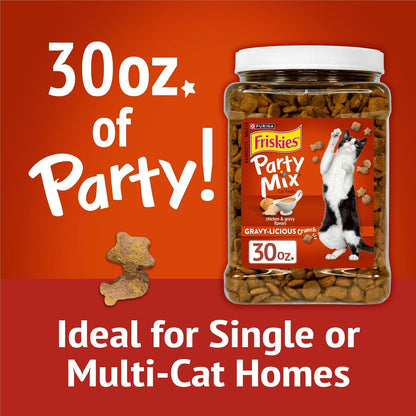 Purina Friskies Party Mix Gravy-Licious Crunch Chicken and Gravy Flavors Cat Treats - 30 Oz Canister3