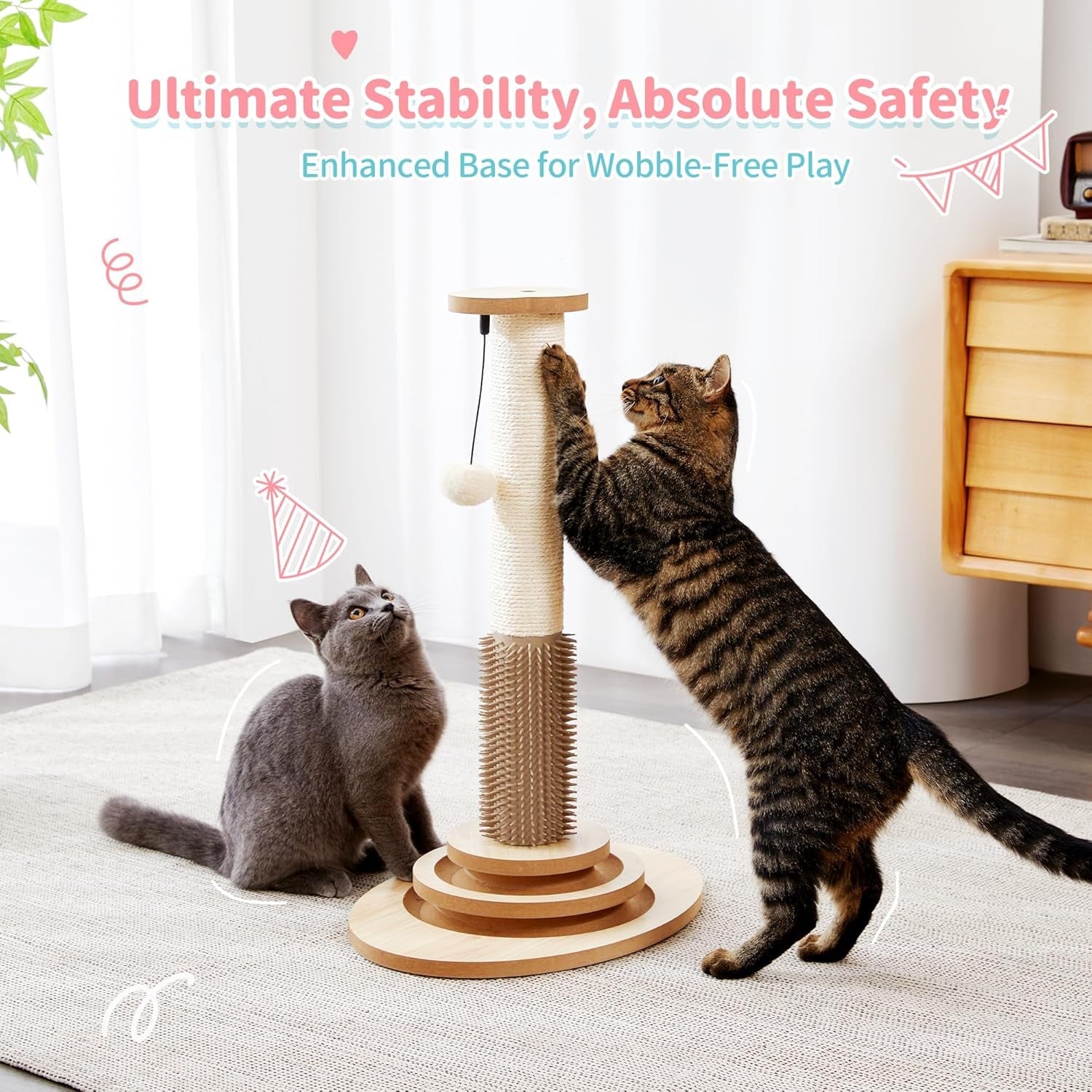 made4pets-cat-scratching-post-for-indoor-cats-with-self-groomer-23-cat-scratcher-with-natural-sisal-rope-stable-base-and-interactive-ball-track-cat-toys-for-kittens-and-small-indoor-cats
