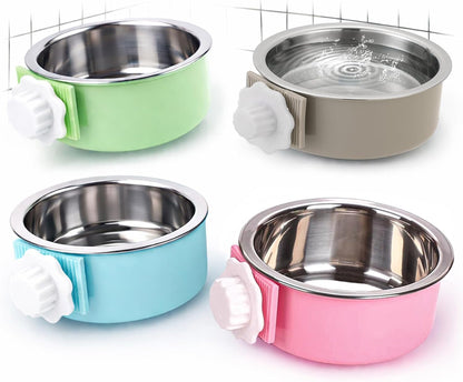 Mechpia 2 Pieces Crate Dog Bowl, Removable Stainless Steel Pet Kennel Hanging Food Water Feeder Bowl Cage Coop Cup for Puppy Medium Dog Cat Rabbit Ferret Bird (Blue,Green)9