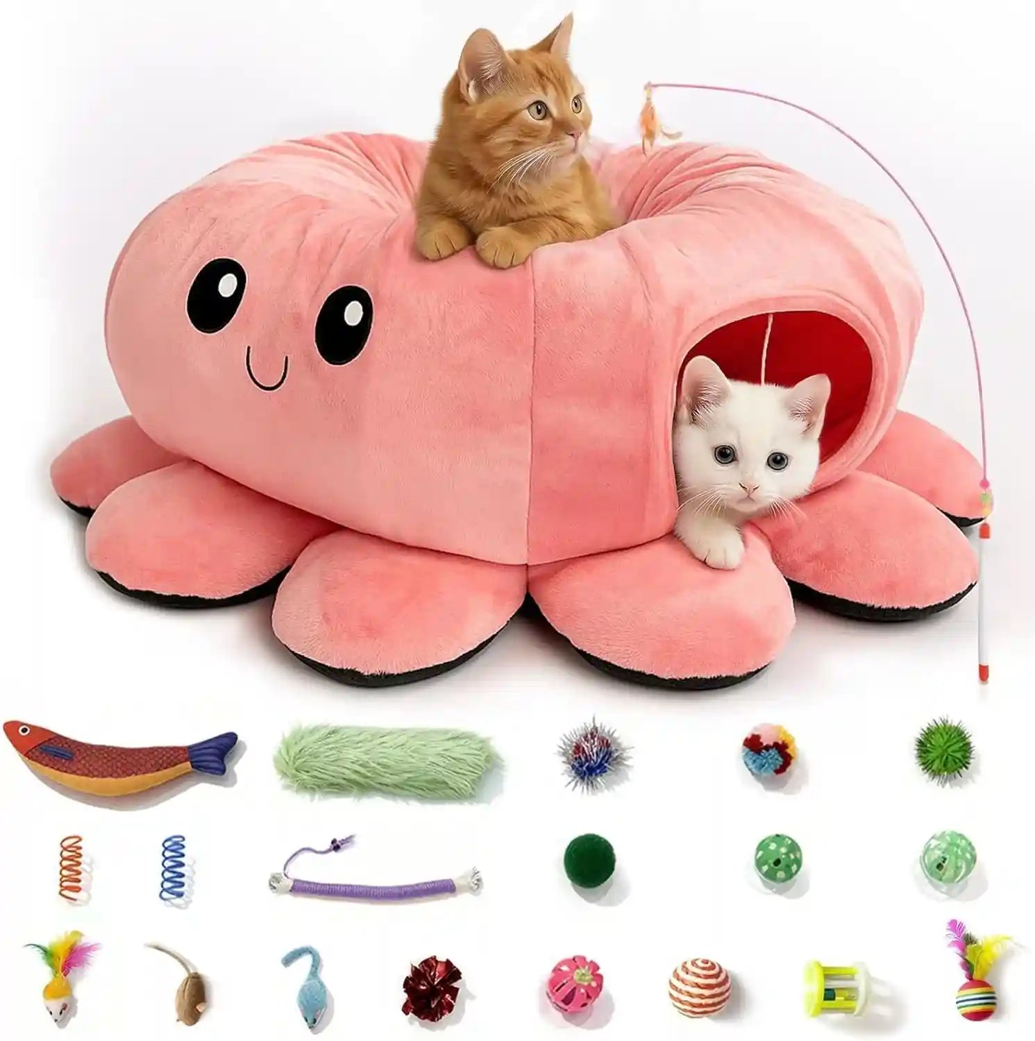 cat-tunnel-bed-with-20-cat-toys-collapsible-play-tunnel-for-indoor-cats-kitten-toys-for-indoor-kittens-octopus-shaped